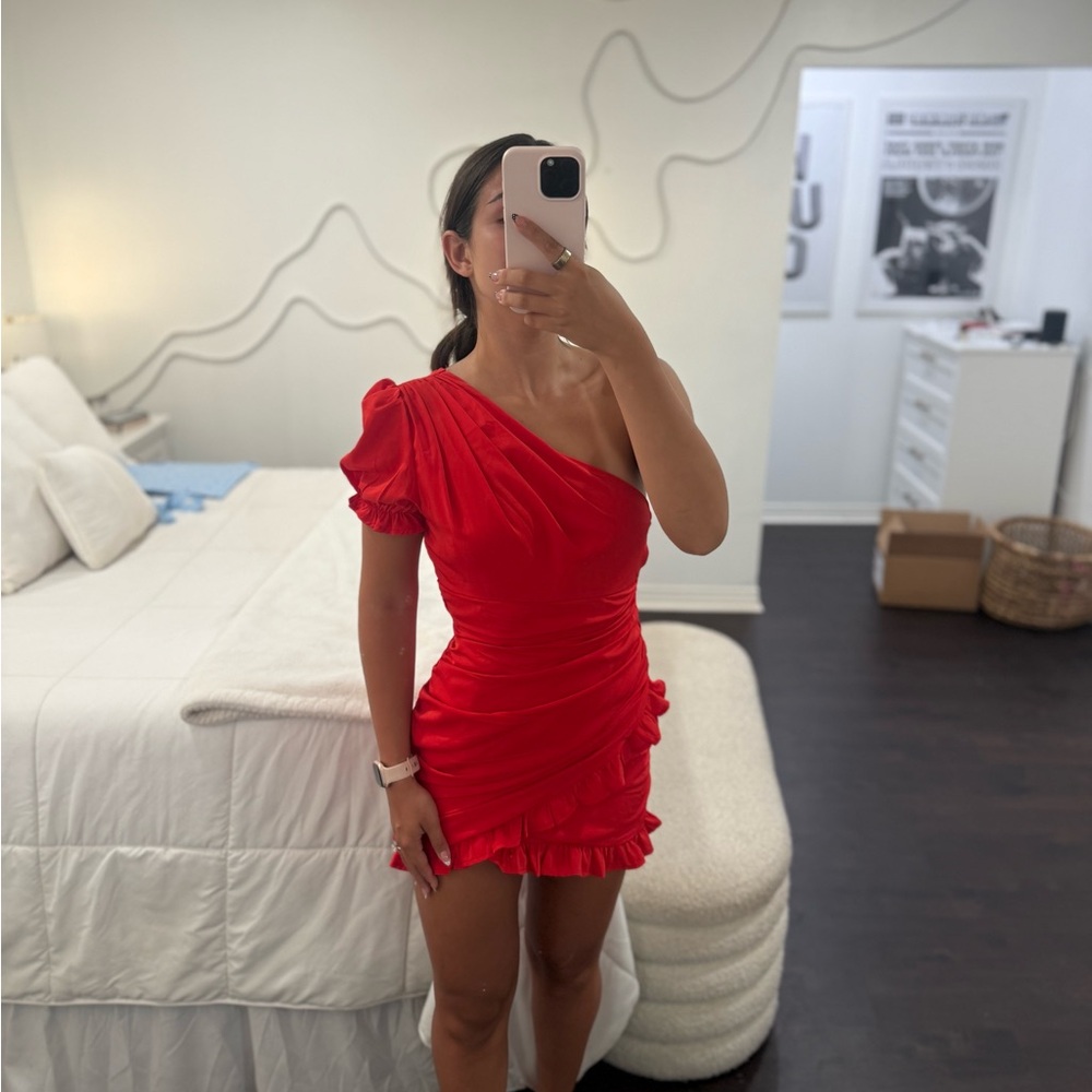 Hello Molly Vibrant Red One-Shoulder Dress
